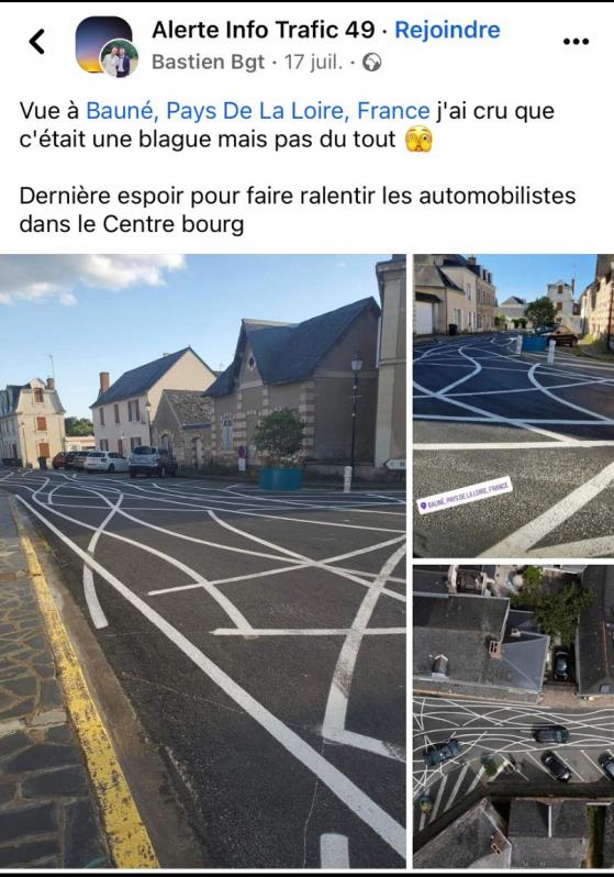 Criatividade ou estupidez? Aldeia francesa desorienta os condutores com linhas brancas entrecruzadas